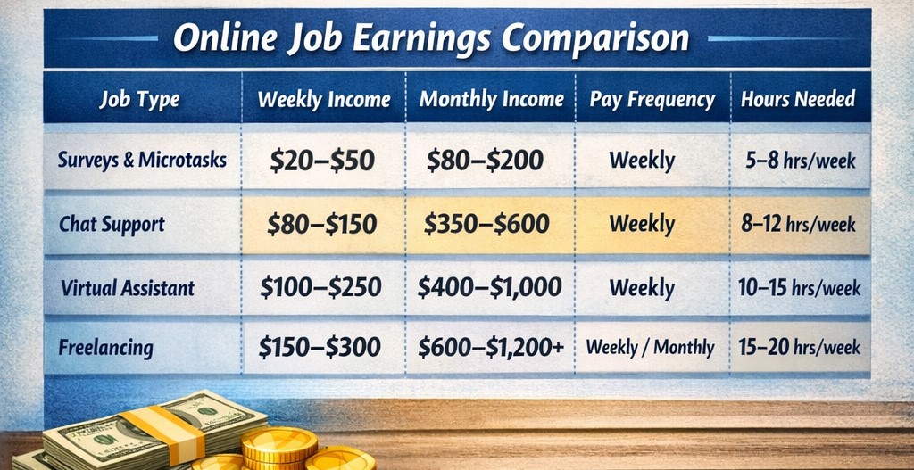 table of comparison; how much can students earn from online jobs