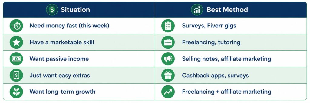 how to make money as a student decision table. best method for your situation