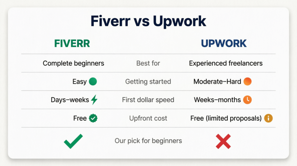 fiverr vs upwork for beginners quick comparison table